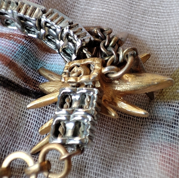 Oxidized Antique Brass Tone J. Crew Fireworks Firecracker Bracelet Spikes Stones - Picture 7 of 13